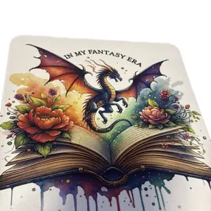 Custom Sublimation Mousepad - Dragon Design with "IN MY FANTASY ERA" Text, Featuring Floral Elements and Colorful Splashes