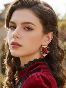 New Rose Flower Earrings, Trendy Geometric Heart Crown Ear Jewelry, Fashionable Women's Accessories, Elegant Floral Design