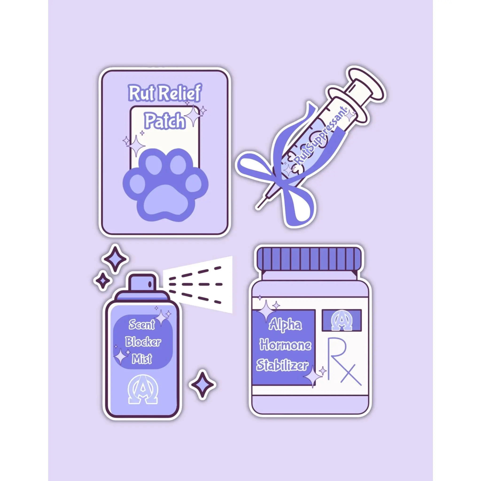 Alpha Essentials Sticker Set | Omegaverse BL Stickers (Glossy Laminated, Set of 4)