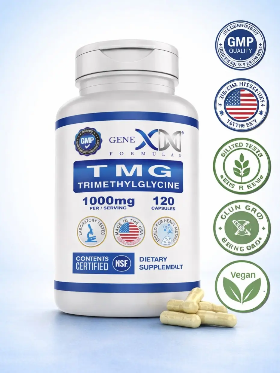 Genex Formulas TMG Supplement 1000mg (120 Capsules) - NSF Certified for Safety, Quality & Label Accuracy - Betaine Anhydrous Trimethylglycine - Liver Supplement - Gluten Free & Non-GMO - 30-Day Supply