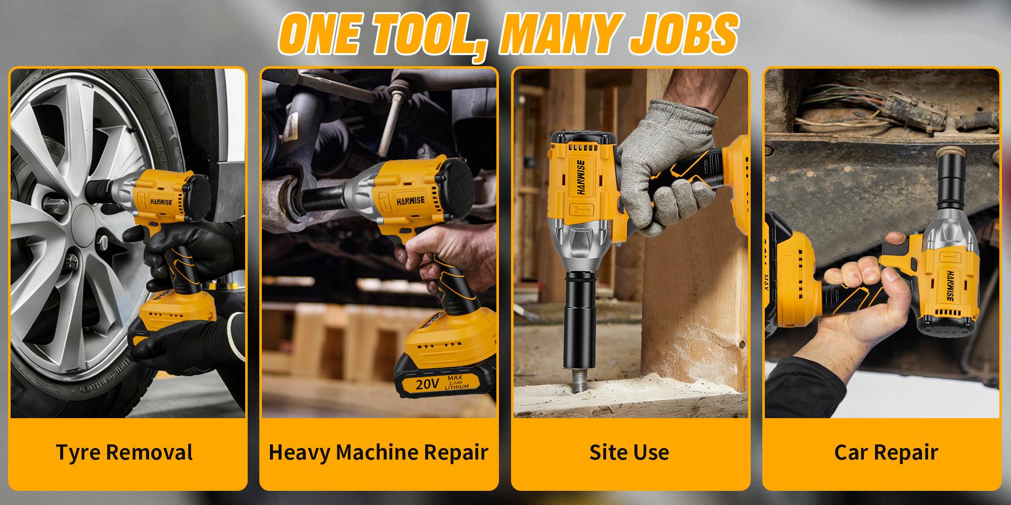 HANWISE high torque impact wrench, brushless electric impact screwdriver, powerful torque, comes with battery, charger, electric impact gun, suitable for automotive and household use. It is an ideal Christmas gift for mechanics, enthusiasts, and men.