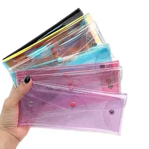 Clear Cash Envelope Wallet PVC Budget Wallet Money Divider with Pockets Bill Receipt Cash Organizer Budget Envelopes for Budgeting Folder System Accessories Transparent Small Wallet for Ladies Women stationery Pink Blue