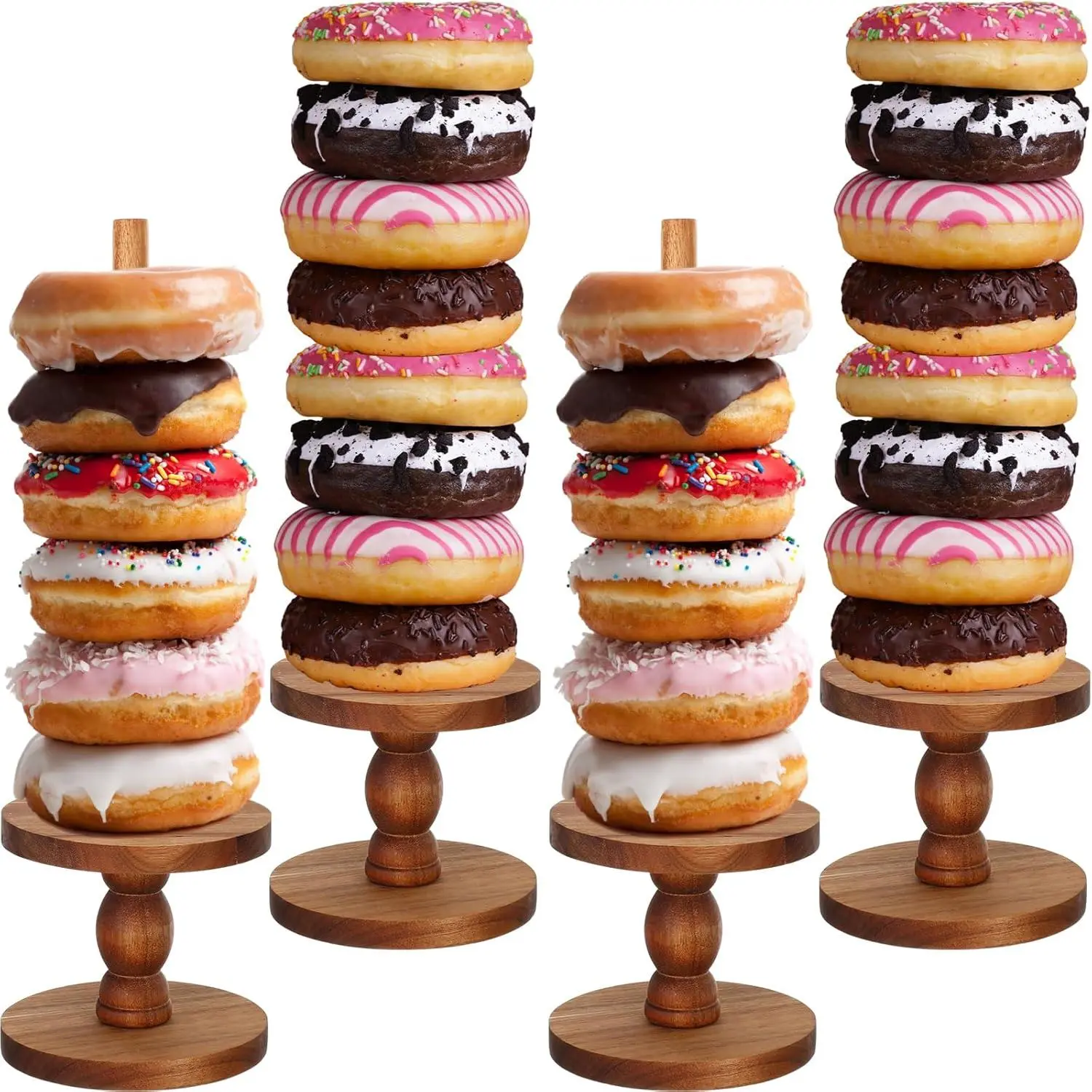 4 count Farmhouse Donut Stand Donut Holder Display Stacker Tower Detachable Doughnut Stand Dessert Tower Tools Serving Decoration Kit for Birthday Wedding Party Decoration(Acacia )