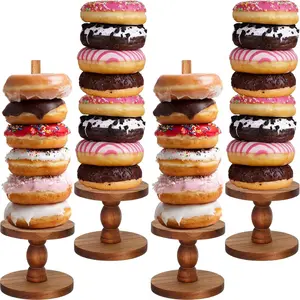 4 count Farmhouse Donut Stand Donut Holder Display Stacker Tower Detachable Doughnut Stand Dessert Tower Tools Serving Decoration Kit for Birthday Wedding Party Decoration(Acacia )