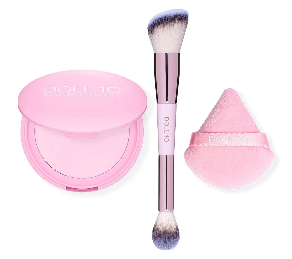 Doll 10 Pink Pressed Powder with Double-Ended Brush & Puff Doll 10 Pink Pressed Powder with Double-Ended Brush & Puff