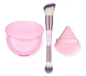 Doll 10 Pink Pressed Powder with Double-Ended Brush & Puff