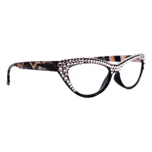 The Lynx, (Bling) Reading Glasses 4 Women W 2x (Full Top) (Clear) Genuine European Crystals, Magnifying Cat Eye  NY Fifth Avenue