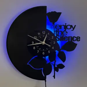 Ddzio Rose Shape LED Film Wall Clock, Modern Floral Decor with Leaves, Battery Powered, Silent, No Chime, Perfect Gift