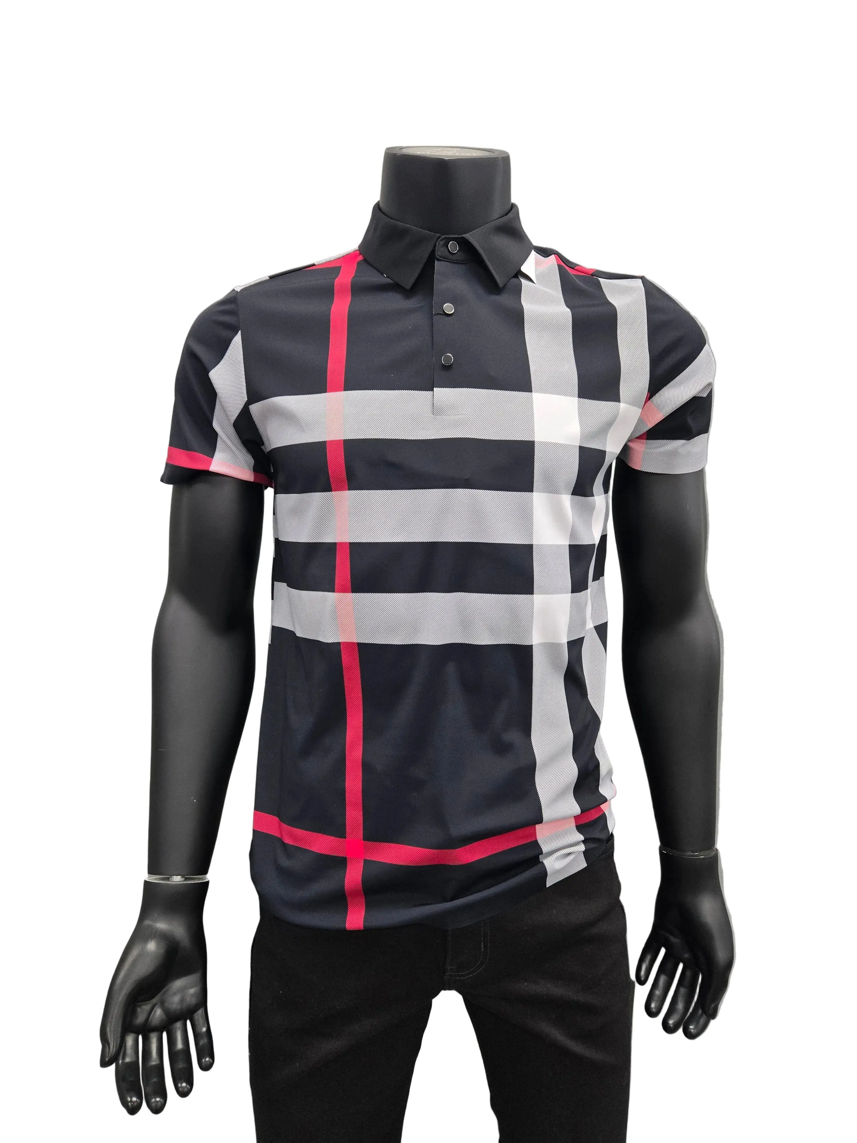 Mens Plaid Nylon Polo Shirt