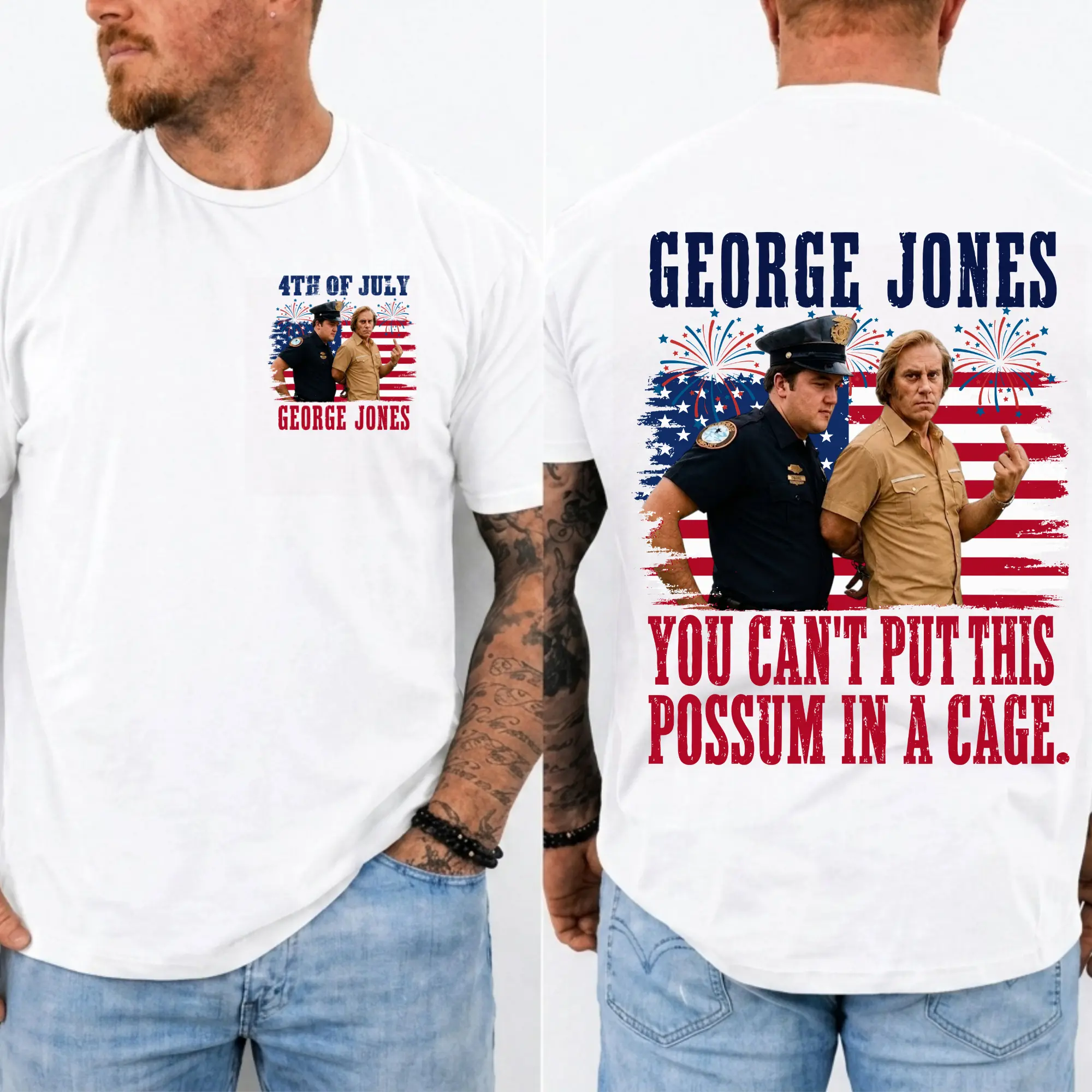 You Can’t Put This Possum In A Cage Shirt, George Jones Possum DUI Quote T-Shirt, Happy 4th of July with George Jones T-Shirt, Classic Country Music Fan Tee For Men And Women.