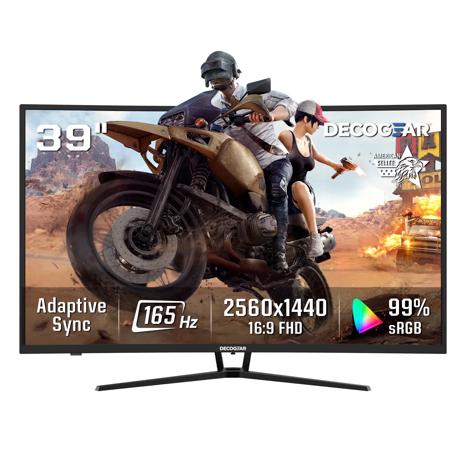 Deco Gear, VIEW390, Curved Gaming Monitor, Anti-Glare, Portable, 2560x1440, 1ms MPRT, 165Hz, Black/39"