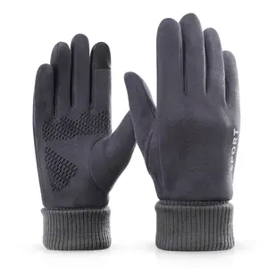 Men's Suede Sport Gloves, Fall Winter Fashion, Anti-Slip Wear-Resistant Outdoor Cycling Knit Touchscreen Gloves