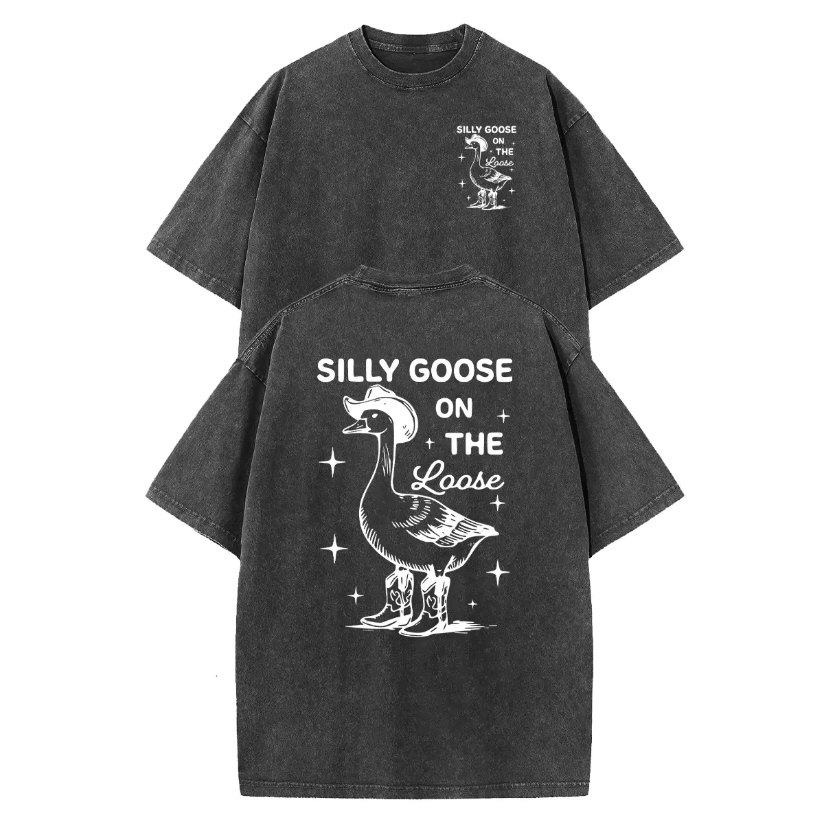 Holafish Women's Oversized Vintage Washed T-shirt, Soft Heavy Cotton Duck Graphic Top, Casual Short Sleeve Crewneck Retro Streetwear, Shortsleeve, Round Neck, Casual Graphic Design, Heavy Cotton Feels Soft