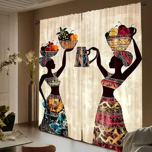 2 Piece Boho Curtains Set, Indian Women Theme, Perfect for Living Room, Bedroom, Home Decor, Window Curtain, Home Decoration Curtain, No Rod Included