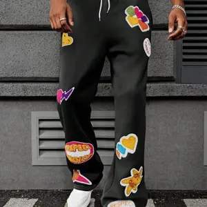 Manfinity EMRG Men's Street Style, INS Matched With High Street Hip-Hop Rock Voluminous Letter Embroidery Slightly Flared Fit Sweatpants, Perfect For Music Festivals And Daily, Making It An Ideal Gift For Boyfriends Or Husbands, Embodying Streetwear And Y