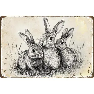 Vintage Easter Decor Rabbit Metal Tin Sign Bunny Retro Wall Art Poster for Home Nursery Room Farmhouse Man Cave Wall Decor