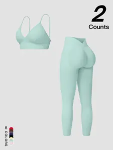 Viral Solid Sports Bra & High-Waisted Leggings Set, Women's Compression Workout, Matching Workout Set, Sexy Plain Style, Fall & Winter
