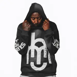 Human Mechanics™ Signature Logo Hoodie - Jet Black Heavyweight Cotton-Blend Fleece with Oversized HM Logo & Raw-Edge Finish for Street Style