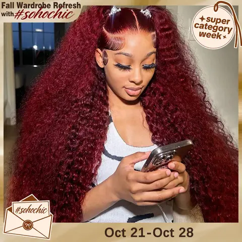 STERLY 200% Density Burgundy / Natural Color 13x6 Lace Frontal Human Hair Deep Wave Wig Ombre Color Water Wave Wig 99J Curly Wigs #FB30 Highlight Pre Plucked Pre Cut Beginner Friendly Wig #tiktokshopstockup