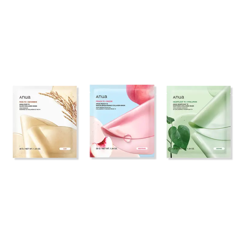 Collagen Hydrogel 3 Sheet Discovery Set - Peach 70 Brightening, Heartleaf 60 Soothing, Rice 70 Glow ($18 Value!)