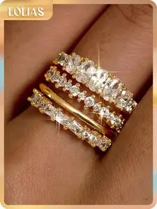 LOLIAS 14K Gold Plated Stackable Rings for Women Non Tarnish - Dainty Cubic Zirconia Wedding Bands Ring Set Minimalist Trendy Statement Engagement Promise Thumb Rings Stacking Size 5-10, Promise Ring, Gold Rings