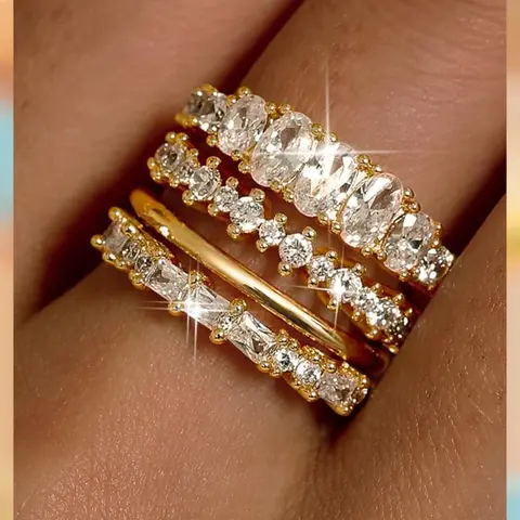 LOLIAS Women's 14 Karat Gold Plated Non Tarnish Jewelry Stackable Rings Set - Dainty Cubic Zirconia Ring Stack, Minimalist Trendy Statement Band for Daily Wear, Sizes 5-10