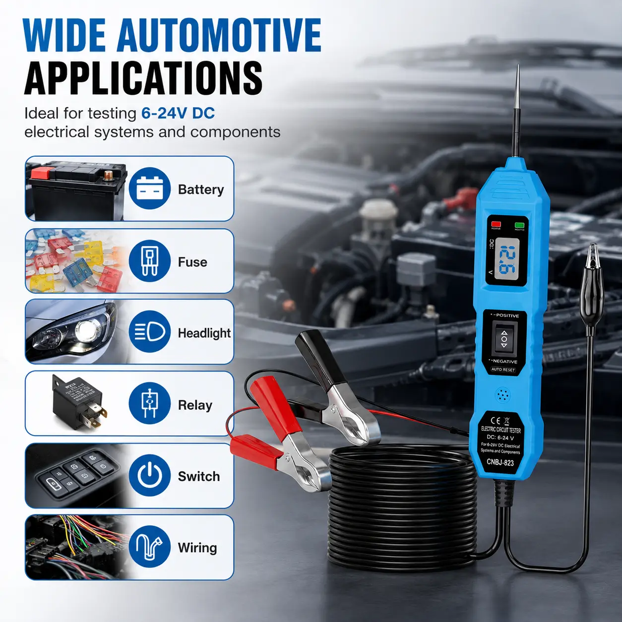 6-24V DC Automotive Circuit Tester, Versatile Car Diagnostic Tool with LED Voltage Monitor & Bright Light - Essential Electrical Power Probe Kit for Cars, Includes Manufacturer Warranty, Manufacturer Warrenty, Voltage Meter, Polarity Voltage Tester