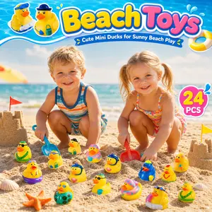 24 Pack Rubber Ducks for Cruise Ship Ducking – Summer Beach Ducks for Jeeps, Bulk Mini Floating Duckies with Mesh Bag, Bath & Pool Toys, Party Favors, Birthday Gifts, Classroom Rewards & Carnival Prizes