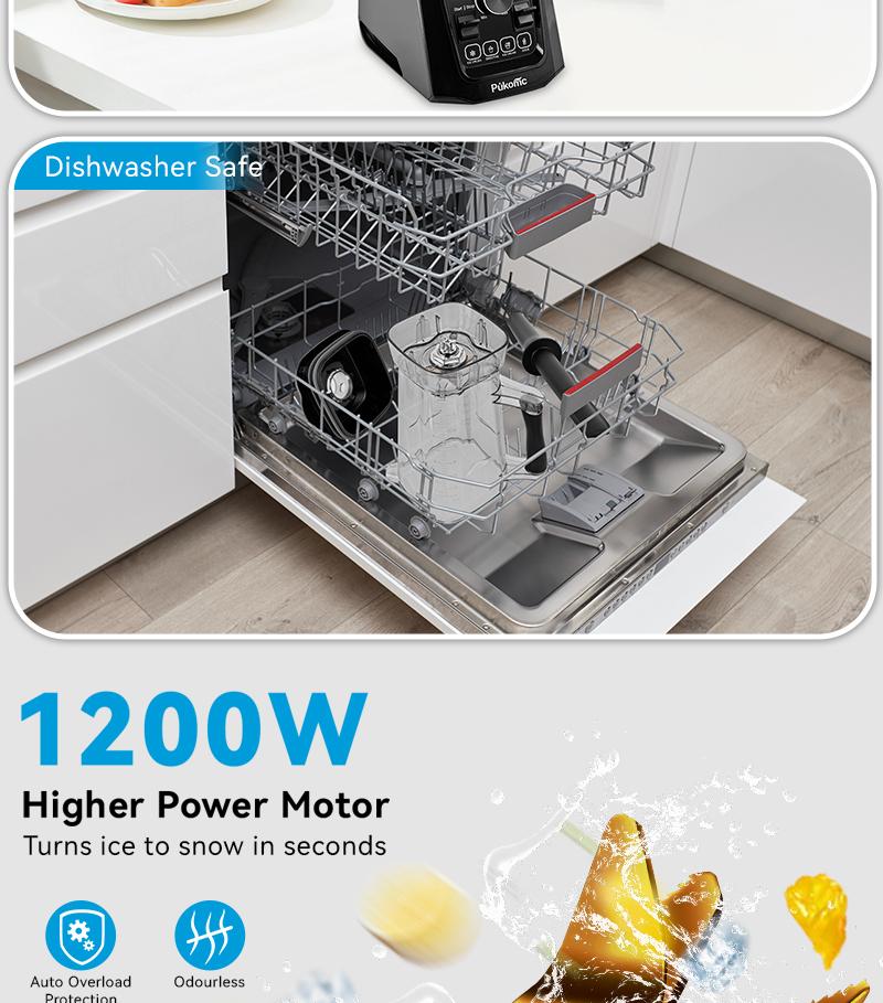 Pukomc Professional 1200W Blender &ndash; 9 Speed Settings + Pulse &ndash; Ice Crushing, Smoothies, Juicing &ndash; 65oz Capacity