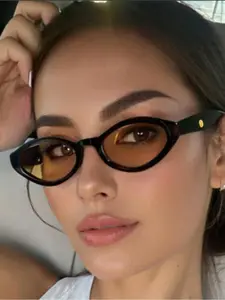 Women's Cat Eye Retro Fashion Glasses, Small Frame Vintage Style Eyewear, Casual Daily Street Photography Accessories, Classic Shades, Trendy Beach Eyewear