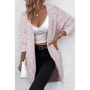 Pink Multicolor Confetti Open Front Knit Cardigan