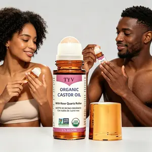 Castor Oil Roll-On with Rose Quartz| 100% Pure for Skin, Brows & Lashes and less mess Castor Oil Packs| deeply hydrate and richly nourish skin| improve the look of fine lines and wrinkles