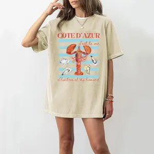 Striped summer lobster and oyster pattern, washed T-shirt