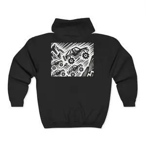 Adventure Graphic Hoodie, Unisex Zip-Up Sweatshirt for Gearheads, Perfect for Outdoor Exploration, Gift for Adventurers, All-Season Wear Casual Classic Menswear Man Stylish Zipper Medium Pockets Tops Black Long Sleeve Vneck