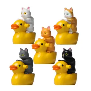 5-Piece Cat Riding Duck Statues Set, Unique Resin Garden Decorations, Indoor Outdoor Party Gifts, Office Desk Accessories