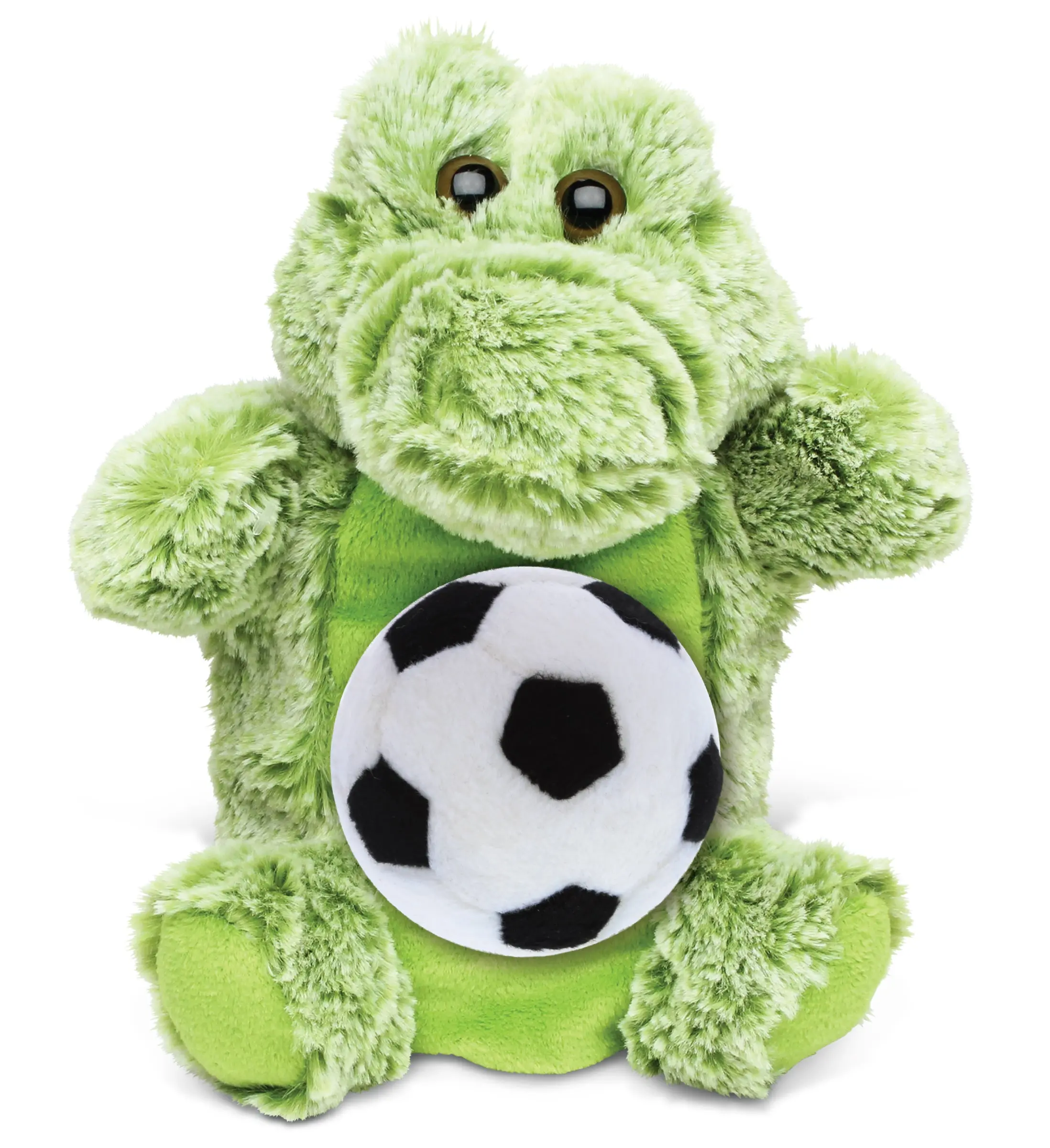 DOLLIBU Super Soft Polyester Wildlife Alligator Hand Puppet with Soccer Ball - 7.5in Sports Stuffed Toy for Birthday Gifting, Children Development, Adult Partner Interaction