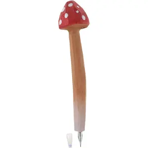 Mushroom Pen Kawaii Wood Carving Ballpoint Pens Holiday Stuffers Mushroom Fillers Favor Creative Lovely Handmade Writing Pen Without Holder