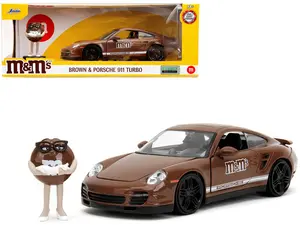 Porsche 911 Turbo Brown and Brown M&M Diecast Figure "M&M's" "Hollywood Rides" 1/24 Diecast Model Car by Jada