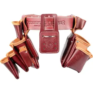 5089 side large , All About the Seven Bag Framer Tool Belt Setup  Built for framers who need maximum fastener and tool capacity, this ProLeather️ setup features our highest pouch count. Based on the 5080DB design, the left-side fastener pouch includes an