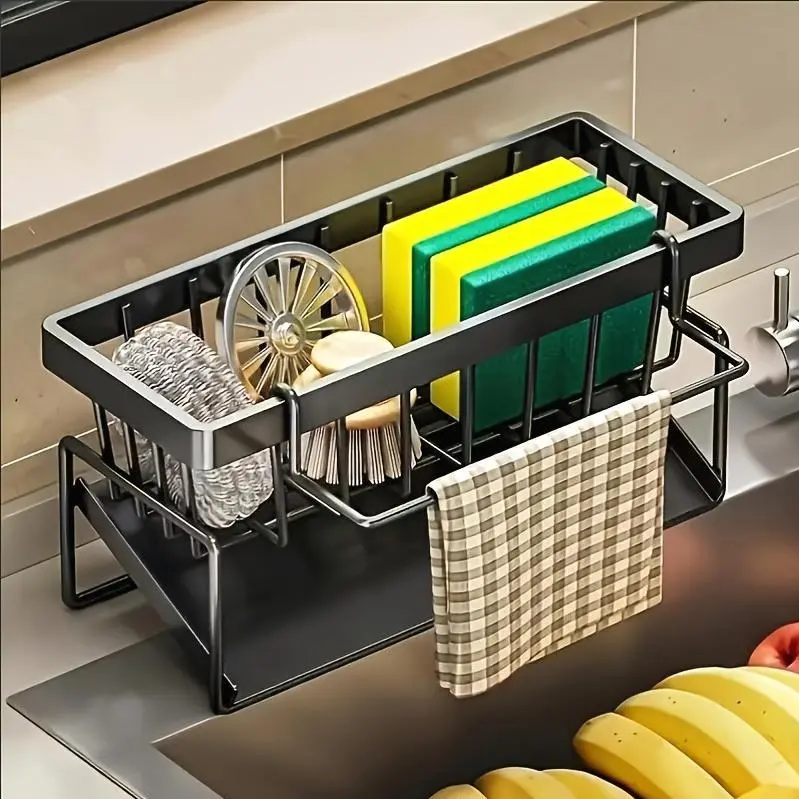 High Quality Kitchen Sink Tray, Integrated Sponge Rack, Multi-purpose Kitchen Countertop Storage Rack, Suitable for Rag, Dish Soap, Brush, Space Saving Bathroom Organizer, Kitchen Storage Rack, Kitchen Accessories