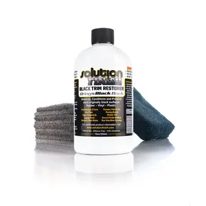 Solution Finish Full Installation Kit - Enriche, Condition, Protect; Black Plastic Trim Restorer (12oz) + 2 Microfiber Towels + Applicator Sponge + Gloves