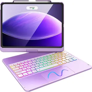 Touch Keyboard Case for iPad Air 13 inch (M3 2025/M2 2024)and iPad Pro 12.9 6th 5th 4th 3rd Gen, 360 Swivel 7 Colors Backlit for iPad Air 13 inch Case Keyboard with Multi-Touch Trackpad,Purple