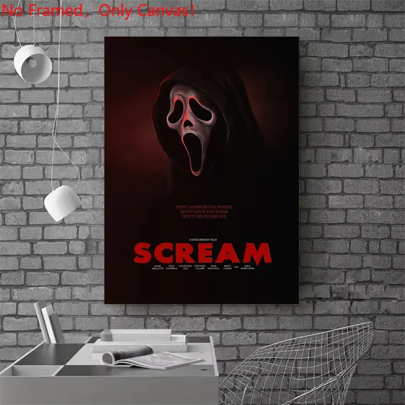 1 piece/set frameless canvas painting print poster, Classic Movie scenes Poster art，Scream Movie， a perfect gift for Movie loves, ideal gift for bedroom, living room, dorm hallway, kitchen, mural, wall decoration, room decor