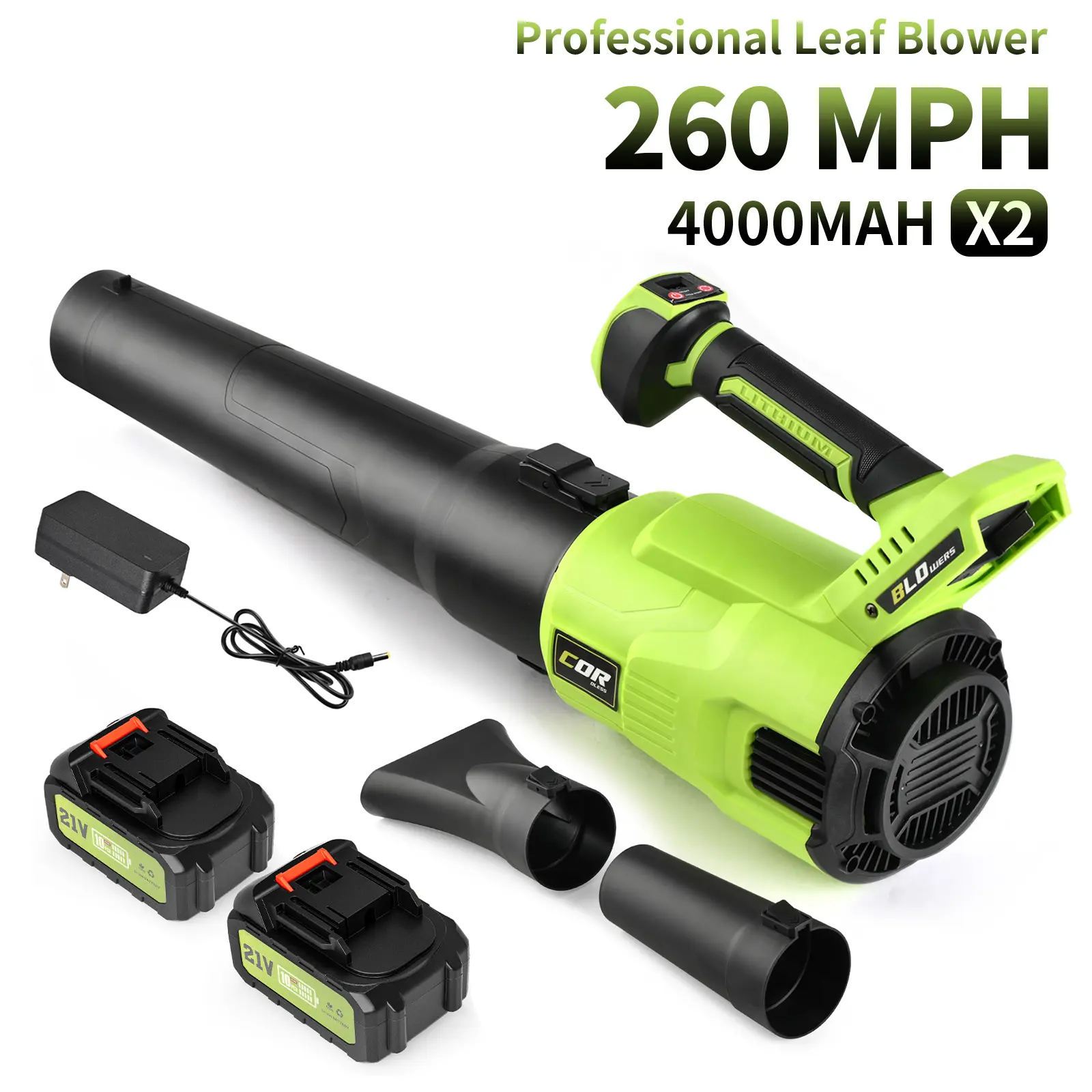 【FREE 4.0AH BATTERY*2】450CFM Leaf Blower, 31.5inch Extended Air Duct,Powered by 4.0AH Battery，6-speed adjustment- 260MPH MAX Speed，Cleaning dust, fallen leaves, and snow, Handheld Leaf Blower, High Speed Blower