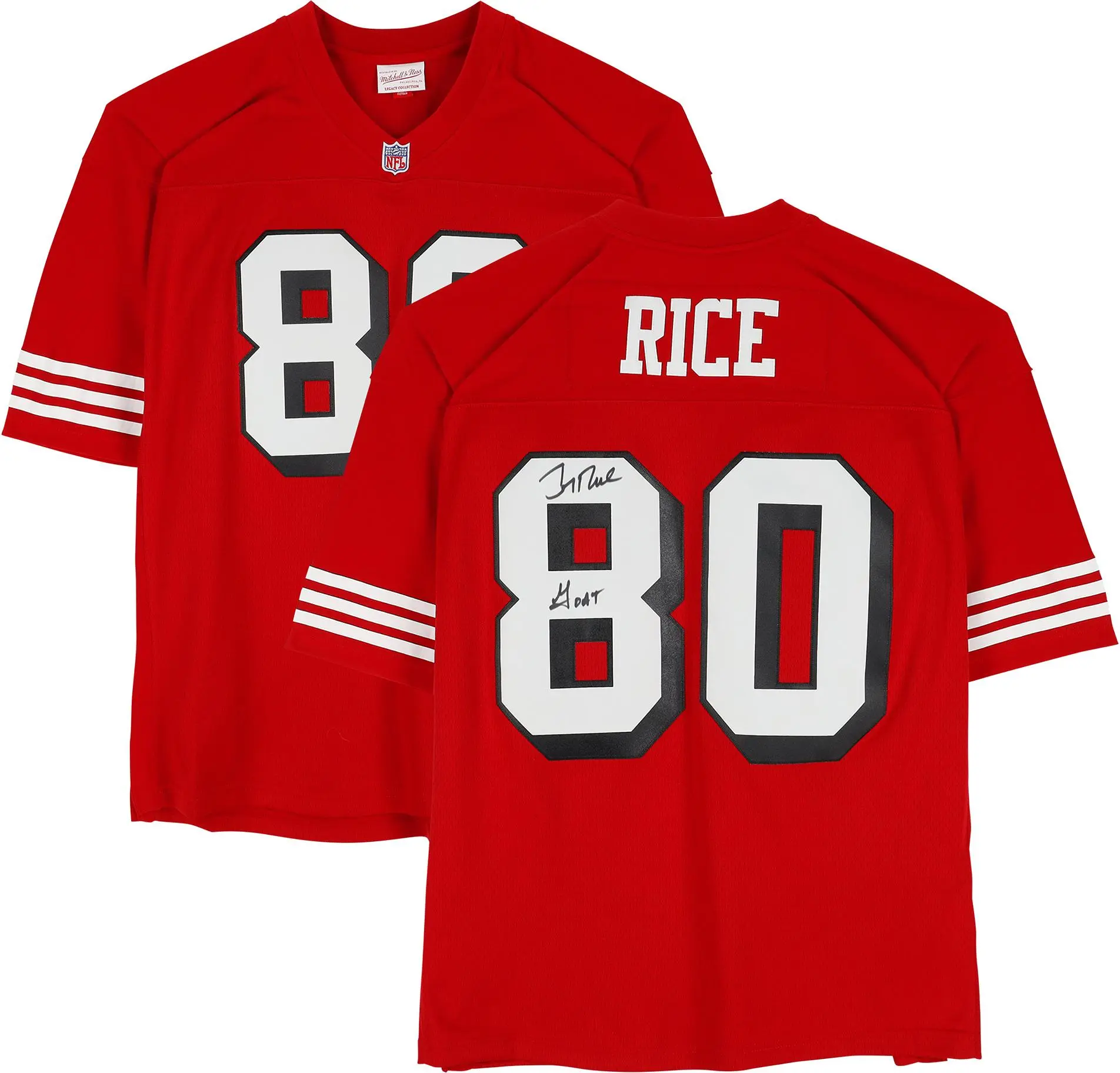 Jerry Rice San Francisco 49ers Autographed Mitchell & Ness 1994 Red Replica Jersey with "Goat" Inscription - Fanatics Authentic Certified