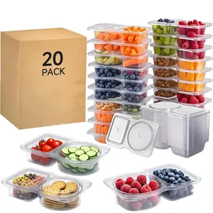 20 Pack Reusable Snack Containers with Lids Double Compartment for Kids & Adults Eco-Friendly PP5 Material Leakproof Stackable Kitchen Utensils