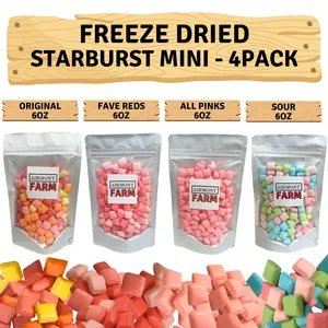 Freeze Dried Fruit Burst Mini Candy (4 pack) - Orignial, Sour, FavREDS, All Pinks - Deliciously Hard and Crunchy, Intense Flavor, Lightweight Snack - Resealable Bag