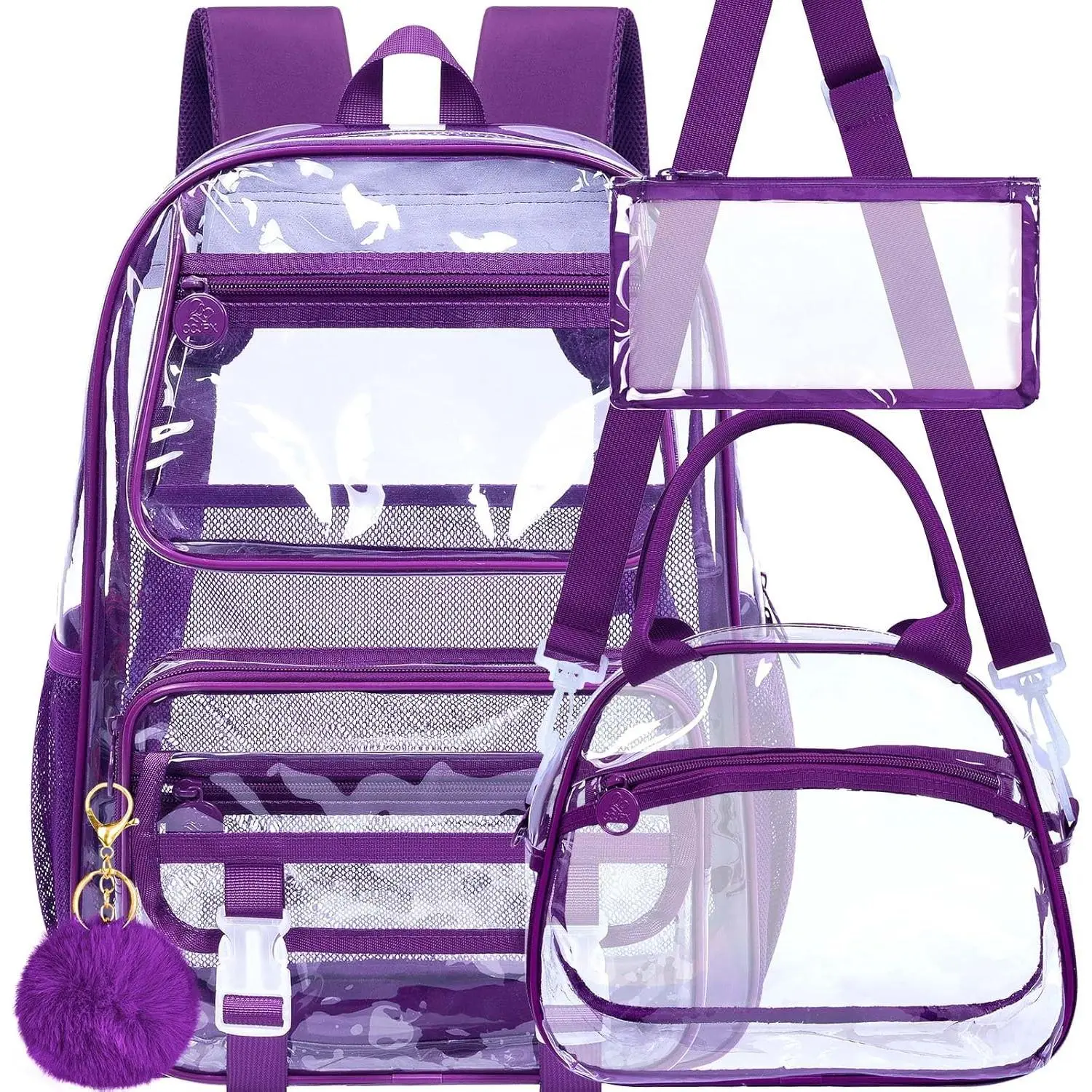 3 count Clear Backpack Heavy Duty, See Through School Bag for Girls, Sequins Transparent Bookbag for Women