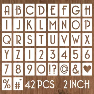 2 Inch Letter Stencils and Numbers, 42 count Alphabet Drawing Stencils,  Plastic Craft Templates for Painting  , Wall, Fabric, Rock, Signage