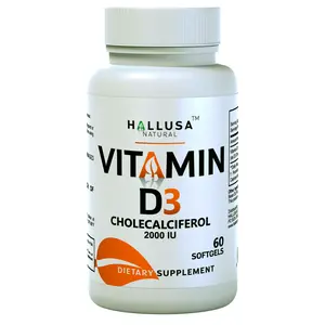Vitamin D3 Cholecalciferol 2000 IU - Supplement Dietary for 60 Softgels - HALLUSA NATURAL
